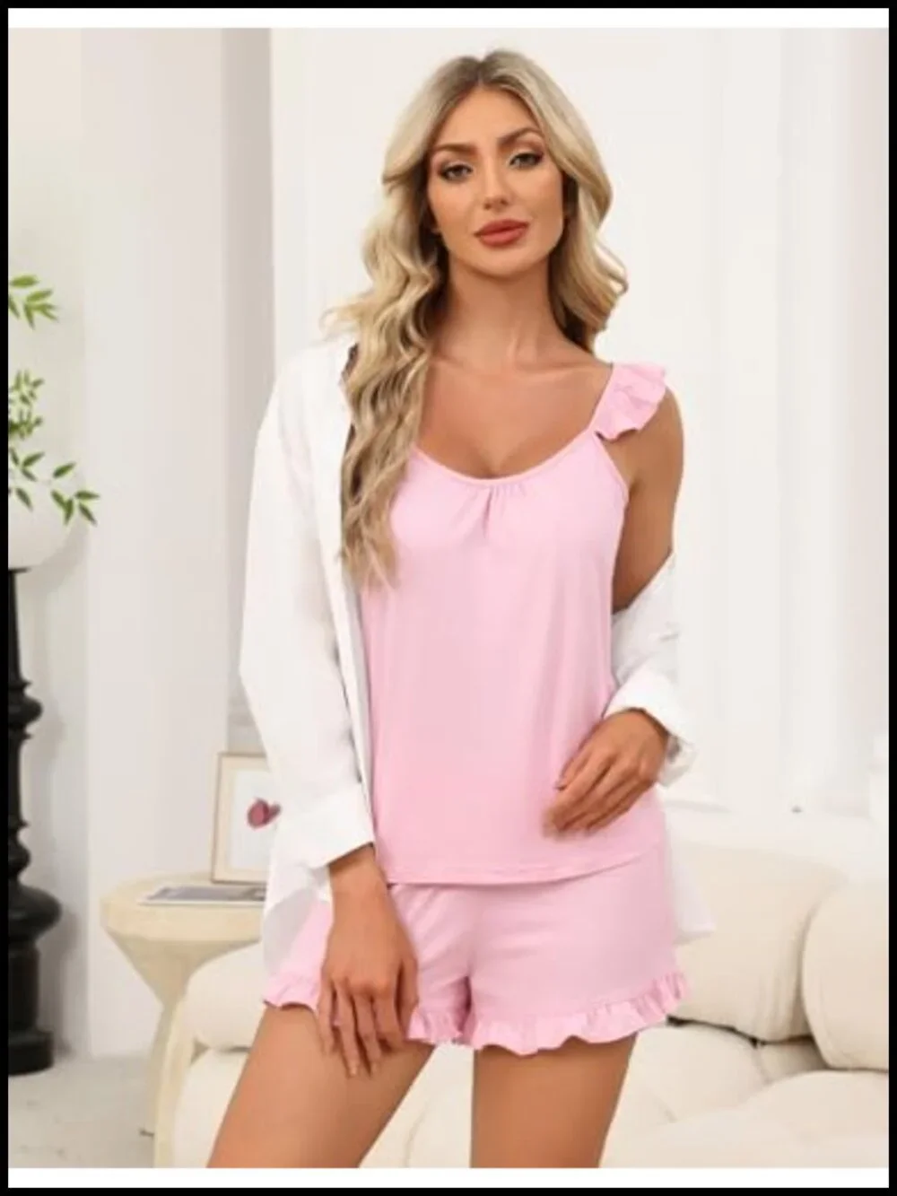Women's 2 Piece Ruffle Cami Top and Shorts Pajama Set Sleepwear